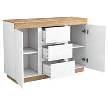 Chest Of Drawers With 3 Drawers And 2 Doors, Locker, Storage Function, For Bedroom And Living Room, E1 Chipboard, White+Oak - 白色 - 查看 7