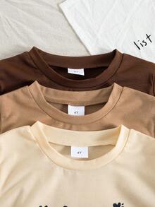 3pcs/Set Girls' Casual Everyday Heart Print Round Neck Short Sleeve T-Shirt Tops, Summer - Multicolor - View 3
