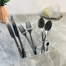 三格亚克力餐具收纳盒 - 耐用塑料材质，适用于厨房和餐厅，可收纳刀叉勺 - 节省空间设计，黑色手柄，非常适合家庭或商业用途，厨房收纳方案 | 现代厨房用具 | 耐用塑料盒、餐具托盘、收纳盒、厨房整理收纳、储物整理、带盖收纳盒 - 彩色 - 查看 5