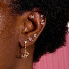 Sterling Silver Post Earrings For Women - Hypoallergenic 14K Gold Plated Cartilage Earrings Dainty Stud Hoop Dangle Chain Earrings Gold Plated Jewelry For Women{Inchcolor_nameinch:Inch6PcsClearCZUniverseSet(SingleEarringNotaPair)Inch} - 清除 - 查看 4