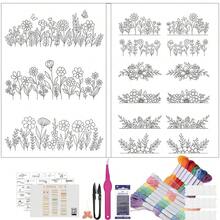 2 feuilles de stabilisateur hydrosoluble pour points de broderie, motifs de broderie stabilisateur hydrosoluble, papier à broder à coller et à coudre, lavable, motifs de fleurs, de fleurs, de marguerites, de papillons, de fleurs, de feuilles, de papillons, de champignons, de livres et de fleurs, idéal pour l'artisanat de couture à la main, fournitures d'artisanat de broderie, broderie lavable