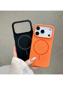 奢华亮面荧光液态硅胶手机壳，兼容 17 Air、16、15、14、13、12、17 Pro Max Plus，带磁吸软盖 - 橘色 - 查看 7