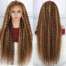 180 Density P4/27 Highlight Deep Wave Human Hair Wig, Pre-Plucked, 13x4 High Definition Transparent Lace Front Human Hair Wig, Ombre Brown Curly Hair Wig - S4/27 - View 6