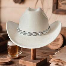 Women's Felt Cowgirl Hat Wide Brim Jazz Cap Stylish Pearl Chain Design Western Hat For Daily Life  Party - trắng - Xem 5