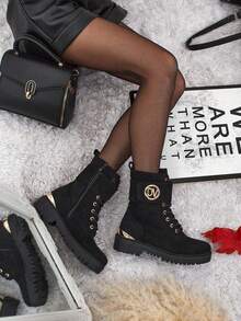 Women's Worker Boots With Embellishments Lorice - Black-1 - View 2