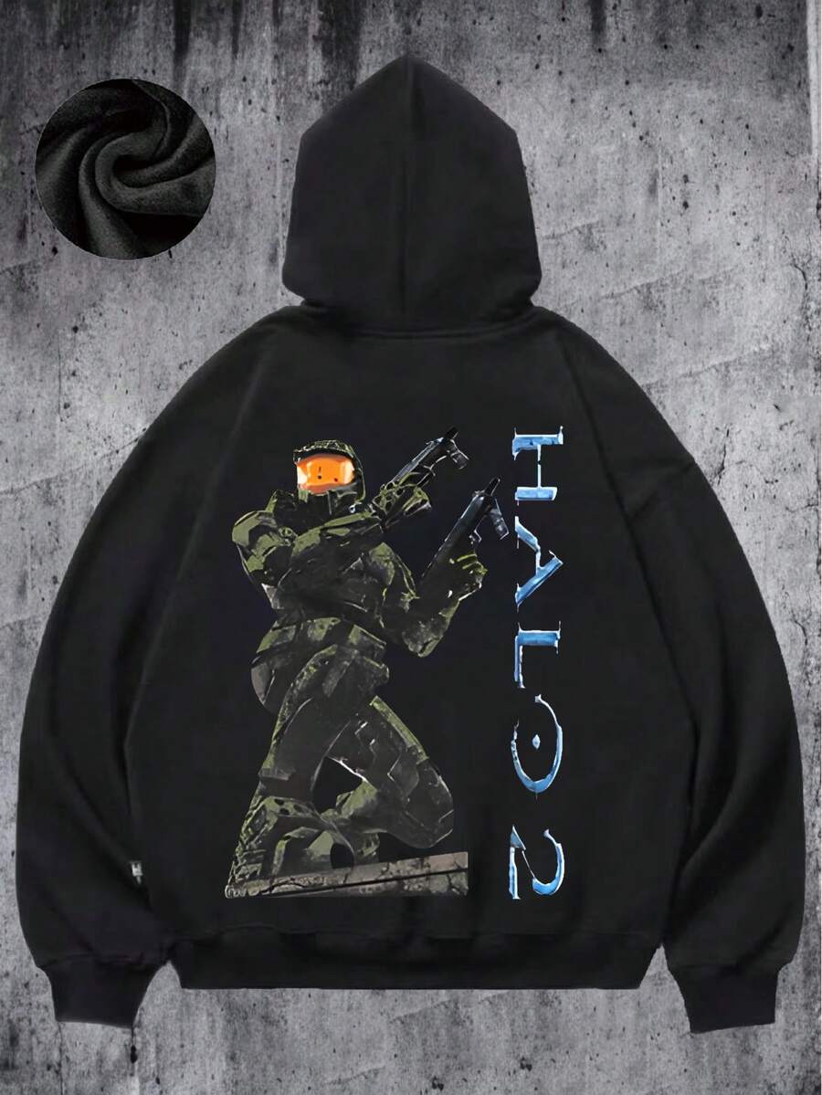 Mens Autumn Winter Halo 2 Casual Graphic Hoodie With Master Chief Print Perfect Combination Of Fashion And Function - 黑色 - 查看 1