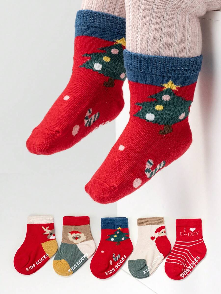 Toddler & Kids Anti- Indoor Floor Socks With Christmas Elements, Rubber Dot Grip On Sole