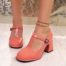 Women's High Heels, Women's Thick Heels, Women's Shiny Thick Heels, Comfortable And Easy To Wear, Multiple Colors Available, Suitable For Daily Leisure, Commuting, Dance Party Shoes, Adjustable Instep Strap, Local Warehouse Delivery - 珊瑚橙 - 查看 2