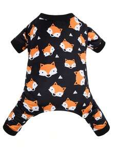 1/2 pièces Pyjama mignon à 4 pattes pour animaux de compagnie avec élément renard, vêtement de nuit chaud pour chat/chien - Noir - Voir 9