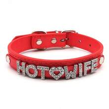 1件性感内衣配饰腰带PU皮革项圈项链，带有“HOTWIFE”字母，朋克性感角色扮演定制颈链，女士款 - 彩色 - 查看 12