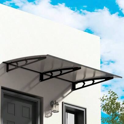 Window Awning, 1mx 2m Metal Frame Transparent Panel Outdoor Door Canopy Shade Shelter With Black Bracket, Patio Terrace Garden Baconly Porch Shield Rain Snow Eaves Cover Protector