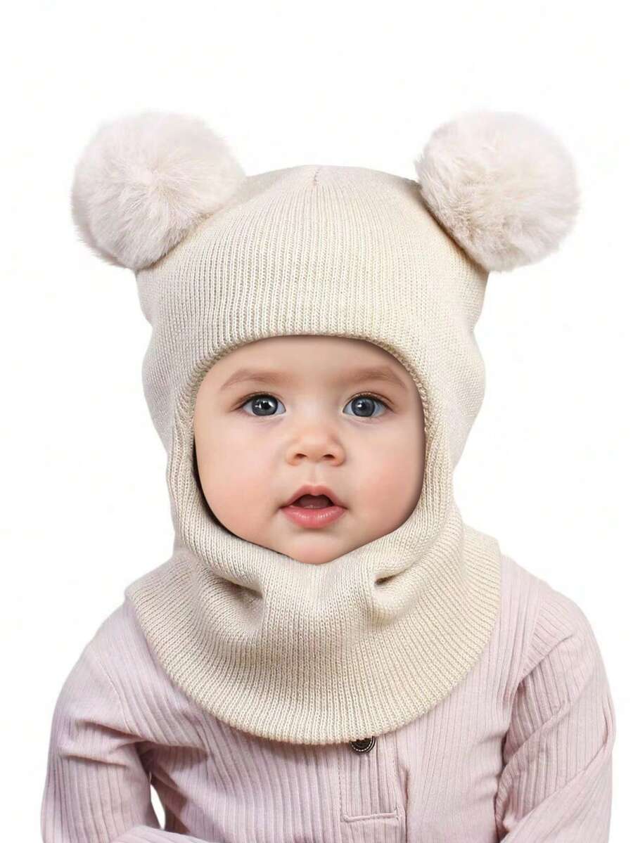 Dziecięca czapka z dzianiny z podwójną kulką chroniąca uszy, ciepła dla chłopców i dziewczynek