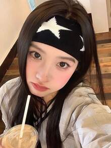 1pc Retro American Star Knitted Headband, Hip Hop Wide Elastic Headband, Fashion Minimalist, Casual Sports Headband, Stretchy, Hair Accessory Winter Hair Bands Warn Sweatband