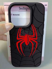 Personality Red Spider Pattern Compatible With Apple Phone 13/15/11/14/17/12/16/ProMax/Pro/Plus/Xs Max/XS/X,Antiskid Silicone Soft Case Four Corner Anti Fall Phone - 黑色 - 查看 4