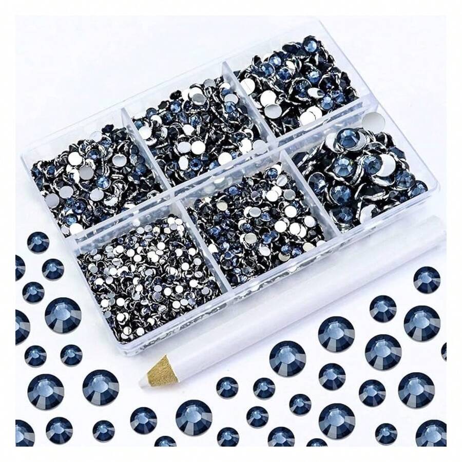 4500PCS Resin Flatback Rhinestone, 2mm 3mm 4mm 5mm 6mm Montana/Ink Blue Flatback Rhinestones For Tumblers, Nails Art, Mugs, Bottles, Craft Dration, Loose Bling Glitter Gem Stone - 多色106 - 查看 1