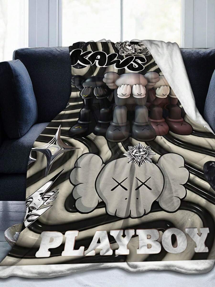 1Pc Kawss Kawaii Kaw Blanket Anime Lovers Gift Idea - Luxuriously Soft Flannel Blanket For Couch, Camping & Travel Adventures - màu đen - Xem 1