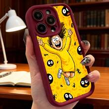 Cubierta de teléfono con diseño de dibujos animados amarilla con personaje saltando y ojos negros para uso diario en interioresAplicable a teléfonos Apple y Galaxy. - Blanco - Ver 6