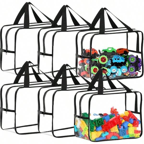 6 - Pack Zippered Storage Bags, 30x22x10cm Waterproof Dustproof Organizer Building Blocks, Puzzles, PVC Board Game Storage With See - Through