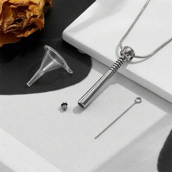 1pc Stainless Steel Baseball Bat Pendant, Fashionable Stainless Steel Necklace, Cremation Urn Jewelry, Stainless Steel Memorial Necklace For Ashes, Cremation Jewelry, Unisex Stainless Steel Popular Necklace With Funnel Filling Accessory