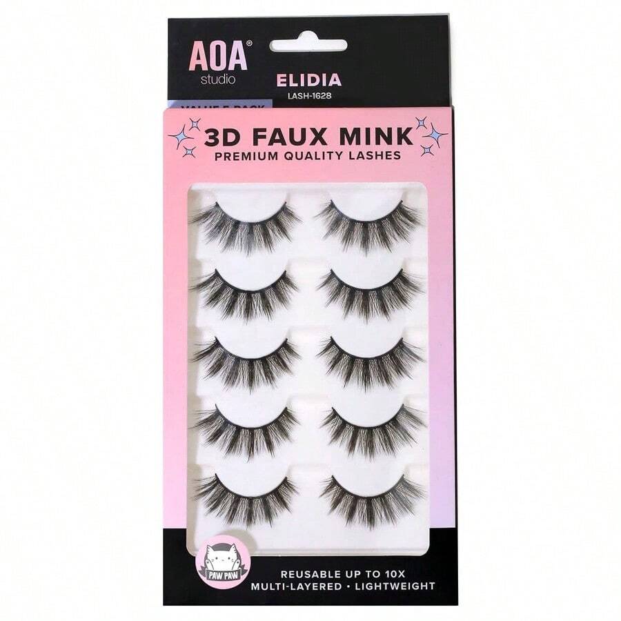 GSYY AOA Studio 3D False Eyelash 5 Pairs  Handmade Eyelashes  Volume Reusable Soft Makeup False Eyelashes 100 Percent Handmade Cruelty Free Elidia - 黑色 - 查看 1