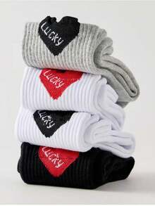 1/4 双装多色女士普拉提防滑瑜伽袜，普拉提粘性袜，荷叶边爱心图案，抓地力强，压缩袜，适用于舞蹈、健身、芭蕾、健身房、哺乳期，成人/女士圣诞礼物 - 彩色 - 查看 4