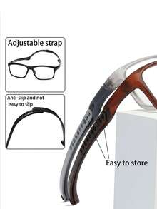 男士方形TR90镜框眼镜，透明镜片，时尚全框眼镜，可调节一体式眼镜带，防滑，适合日常休闲佩戴，材质舒适，男士配饰，四季皆宜