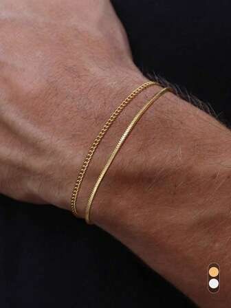 2件套不锈钢银色简约男士手链，简约金色男士日常佩戴手链，时尚礼物，运动百搭