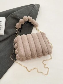 Sac à main carré noir en fausse fourrure (1 pièce), sac bandoulière duveteux et à la mode, idéal pour un usage quotidien par les femmes. - Café - Voir 4
