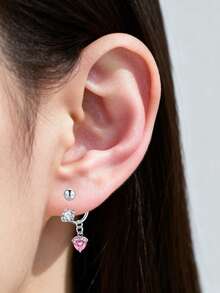 1pc 18G U-Shaped Horseshoe Pendant, 0.8mm Thin Rod Zirconia Ear Bone Stud, Versatile Ear Piercing - Silver - View 3