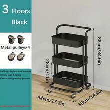 1pc Heavy Duty All-Steel Metal Utility Cart, Reinforced Structure, With Handle, 360° Swivel Wheels, Storage Rack, High Load Capacity, Multi-Function Display Rack - Multicolor - View 13