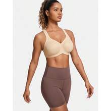 SYROKAN Women's Full Support High Impact Racerback Lightly Lined Underwire Sports Bra - 米色 - 查看 4