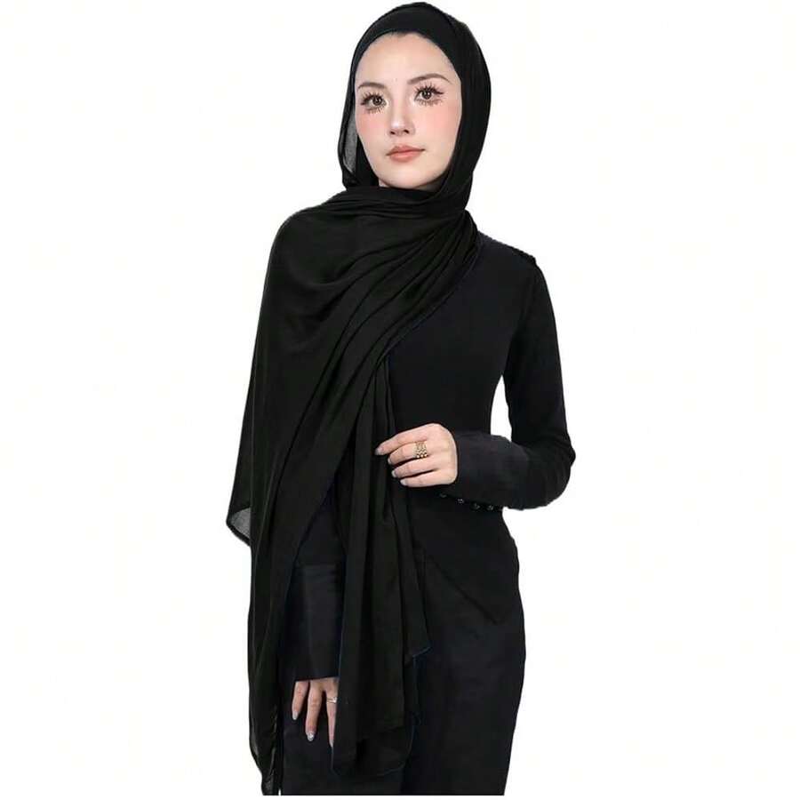 Modal Cotton Hijab Scarf For Women With Undercap Set,Black - Black - View 1