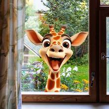 1pc Cartoon Giraffe Window Sticker - Realistic & Amusing Reusable Double-Sided Anti-Collision Giraffe Window Decal, Suitable For Living Room, Bedroom, Home Office, Sticker, Wall Decal, Vinyl Decal, Home Decor, Rama Decorative Sticker - Multicolor - View 9