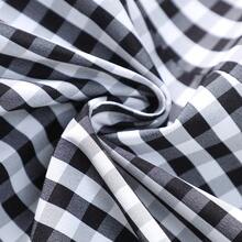 Women's Plaid Woven Fabric Front Button Pocket Casual Vest Jacket, Spring/Autumn - Black and White - View 7