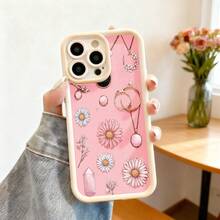 Cubierta de telefono con borde negro rosa con estampado de flores margaritas cristal y joyas para mujer elegante estilo bohemio ideal para uso diario y ocasiones especiales - Burdeos - Ver 4