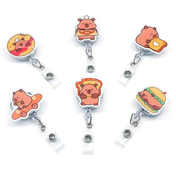 1pc Cute Capybara Retractable ID Badge Holder Clip, For Doctors, Nurses, Students
