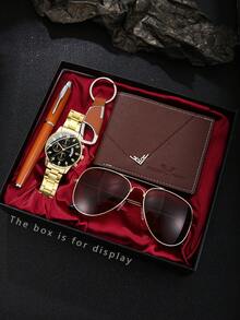 5pcs Men's Watch + Sunglasses + Wallet Set, Fashionable Sports Business Luxury Stylish Cool Men's Watch, Designed For Men, Essential Daily Accessory For Men, Great Gift For Anniversary, Valentine's Day, Birthday, Holiday - Gold - View 13