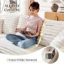 106 Inch Oversized Modular Sectional Sofa For Living Room, Deep Seat L-Shaped Cloud Couch With Plush Corduroy Upholstery, Modern Boneless Design, Tool-Free Assembly, Cream - 奶油 - 查看 4