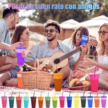 30 Piezas Vasos Mágicos con Purpurina de 710 ml que Cambian de Color al Contacto con Frío, con Tapa y Popote Reutilizable, Vasos de Plástico de Grado Alimenticio, Ideales para Fiestas, Hogar, Oficina y Eventos – Diseño Antideslizante, Duradero y Fácil de Limpiar - Purpurina de varios colores - Ver 6