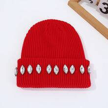 Fashion New Pearl Chain Rhinestone Knitted Hat For Women, Versatile And Warm, Ear Protection Knit Hat For Autumn And Winter - 黑色 - 查看 2
