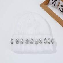 Fashion New Pearl Chain Rhinestone Knitted Hat For Women, Versatile And Warm, Ear Protection Knit Hat For Autumn And Winter - 黑色 - 查看 7