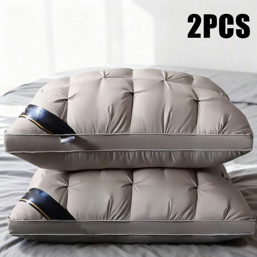 Queen Pillow Set Of 2 , Soft Support Queen Pillow Set Of 2 , Hotel Collection Standard/Queen Bed Pillow Set Of 2 , Down Alternative Bedding For Back, Stomach, Or Side SleepersLuxury Hotel Gel Pillow Room Decor, Easter Gift (White Gray) - Grey - View 1