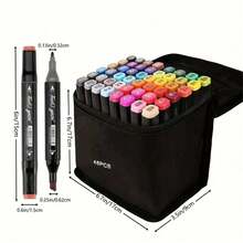 48-Color TongfuShop Art Markers Set - Vibrant, Blendable, And Non-Staining Markers For Art Beginners - Perfect For Coloring, Drawing, Sketching, Card Making, And Illustration With Free Pad - màu đen - Xem 5