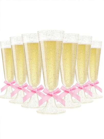 10/20pcs Pink Ribbon Bow Decor, Suitable For Champagne Bottles, Cakes, Candy Bags, DIY Crafts, Gifts, Weddings, Baby Showers, Christmas, Birthdays, Outdoor Parties, Camping, Halloween Christmas Gifts (Champagne Glasses, Wine Glasses, Plastic Cups, Birthday Cups)