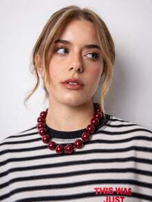 1 pieza Collar hecho a mano de estilo bohemio retro con cuentas geométricas redondas de acrílico, cuerda anudada y broche de metal, adecuado para la playa, vacaciones, regalo - Collar con cierre de marinero anudado a mano en resina de aleación - Ver 6