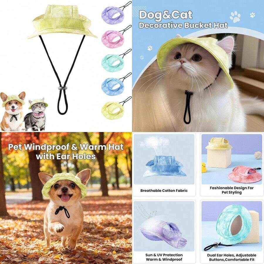 Cat Sun HatDog Bucket Hat Pet Sport Cap With 2Ear Holes-Must-Haves For National Dog Day Celebrations Cute Canine Day Gifts Sun- And Comfortable Pet Headwear For S/M/LPets Yellow M-Svgasdmfg - M - Xem 1