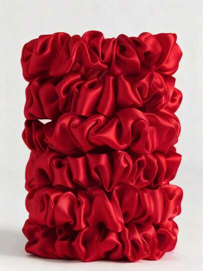 5pcs Elegant Red Satin Hair Scrunchies, Women's Hair Accessories, Beauty Tools, Curling Accessories, Suitable For Women, Autumn, Travel, Hair Tools, Women's Accessories, Hair Products, Curling, Scrunchies, Curling Accessories, Christmas Decorations, Ponytail Holders, Hair Ties Gym Sport Running Outfit Rubber Bands