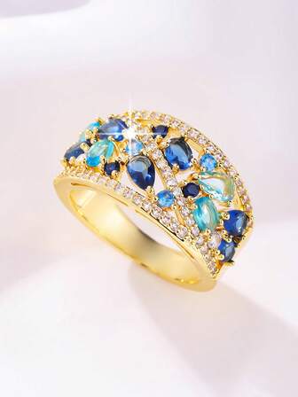 Vintage Style Cubic Zirconia Ring - Classic Teardrop Design, Copper Base, Perfect For Casual Wear