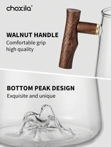 1pc Walnut Handle Coffee Pot, High-Temperature Resistant Glass Pot,Square Large-Capacity Coffee Pot, Unique Mountain-Shaped Design At The Bottom, Creative Coffee Pot Teapot