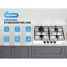IsEasy Gas Hob With 4 Burners, Stainless Steel, Built-In Appliance, 59 Cm, 7200 W, 4 Cooking Zones (2700 W + 1750 W + 1750 W + 1000 W), Domino Gas Hob For Propane And Natural Gas, Suitable For All Pots - EU C Type Plug(220-240V) - View 3